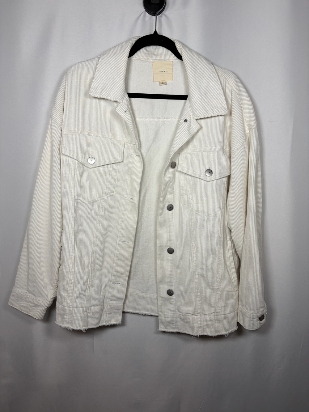 Tgla Ivory and Silver Button-up Farmhouse Corduroy Long-Sleeve Jacket Women's S